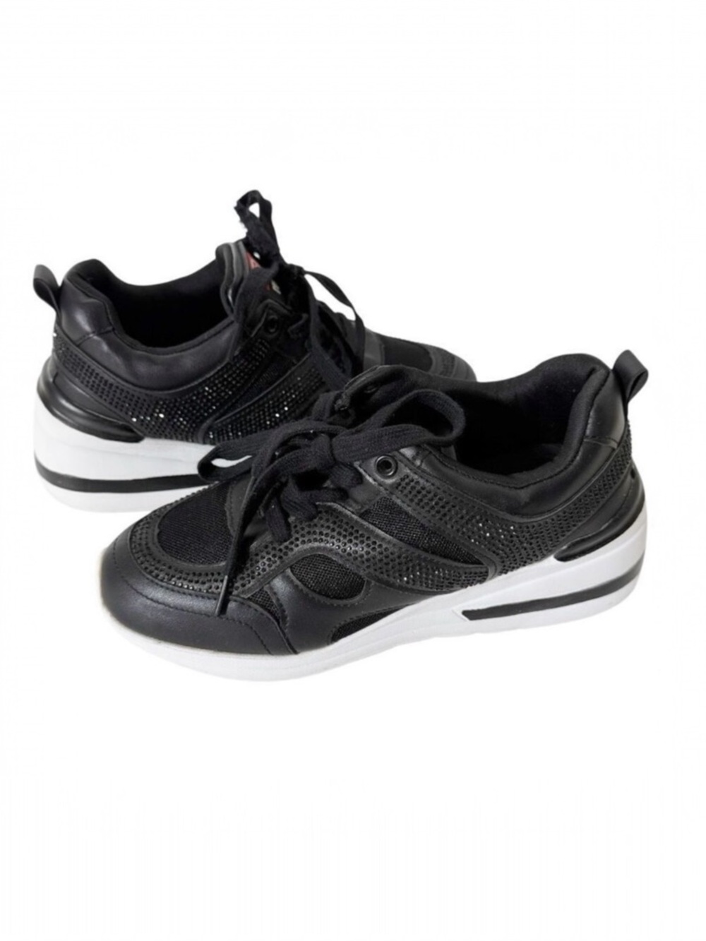 Red Women’s Black White Embellished Rhinestone Sparkle Platform Sneaker Size 8‎